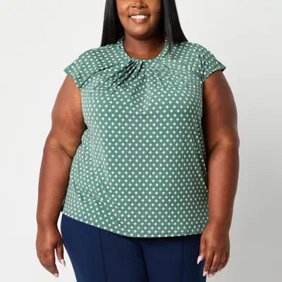 Liz Claiborne Plus Womens Round Neck Sleeveless Blouse