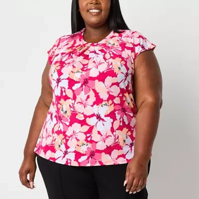 Liz Claiborne Plus Womens Round Neck Sleeveless Blouse