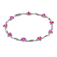 Lab-Created Sapphire Heart-Shaped Sterling Silver Bracelet