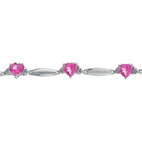 Lab-Created Sapphire Heart-Shaped Sterling Silver Bracelet