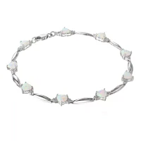 Lab-Created Opal Heart-Shaped Sterling Silver Bracelet 