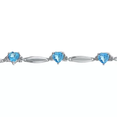 Genuine Blue Topaz Heart-Shaped Sterling Silver Bracelet 