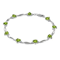 Genuine Peridot Heart-Shaped Sterling Silver Bracelet 