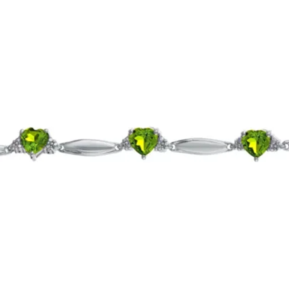 Genuine Peridot Heart-Shaped Sterling Silver Bracelet 