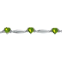 Genuine Peridot Heart-Shaped Sterling Silver Bracelet 