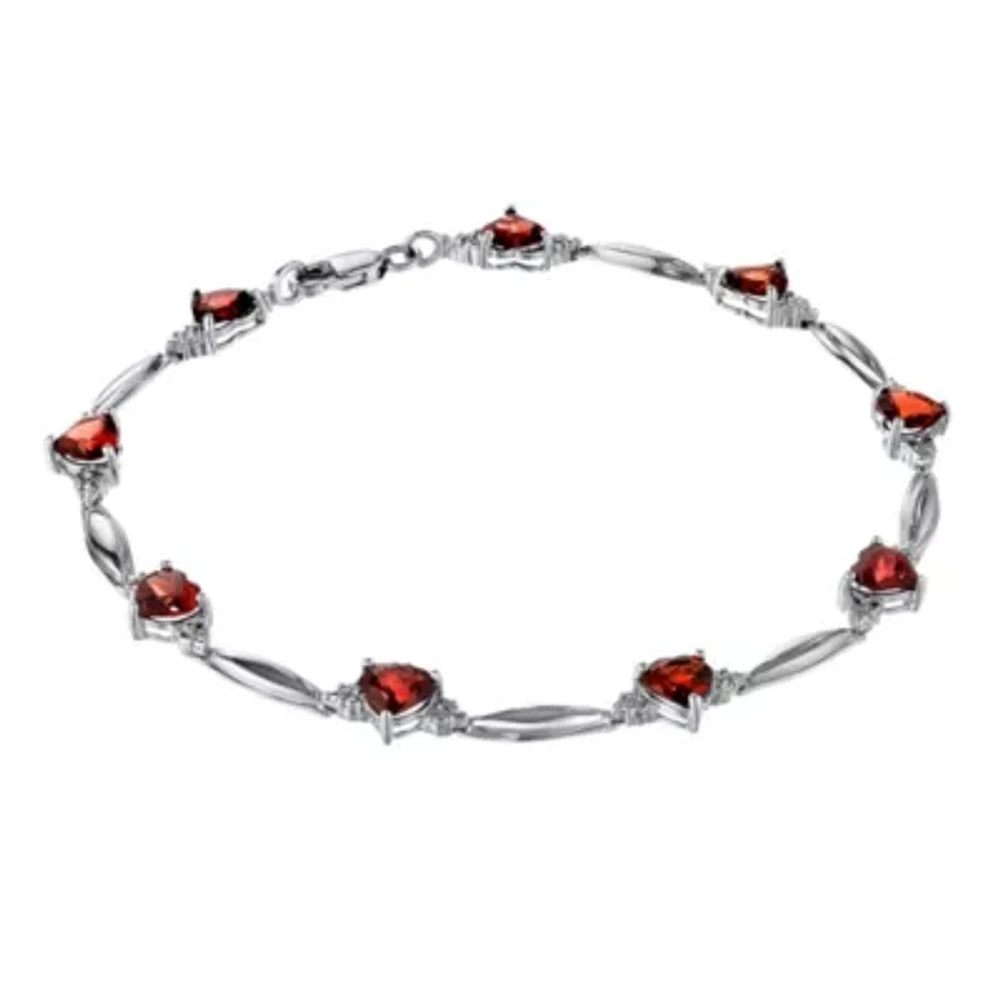 Genuine Garnet Heart-Shaped Sterling Silver Bracelet