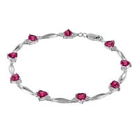 Lab-Created Ruby Heart-Shaped Sterling Silver Bracelet 