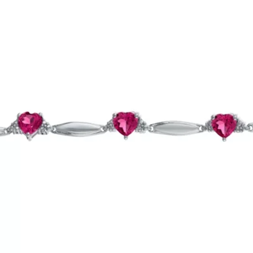 Lab-Created Ruby Heart-Shaped Sterling Silver Bracelet 