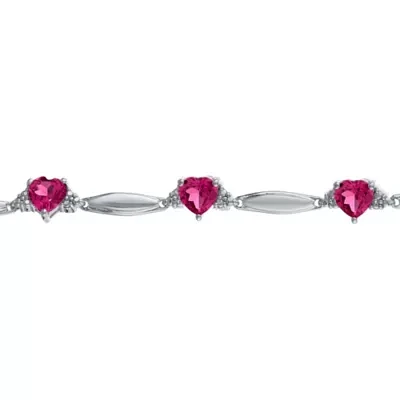 Lab-Created Ruby Heart-Shaped Sterling Silver Bracelet 