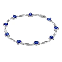 Lab-Created Blue Sapphire Heart-Shaped Sterling Silver Bracelet 