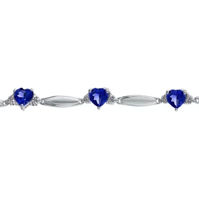 Lab-Created Blue Sapphire Heart-Shaped Sterling Silver Bracelet 