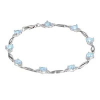 Simulated Aquamarine Heart-Shaped Sterling Silver Bracelet