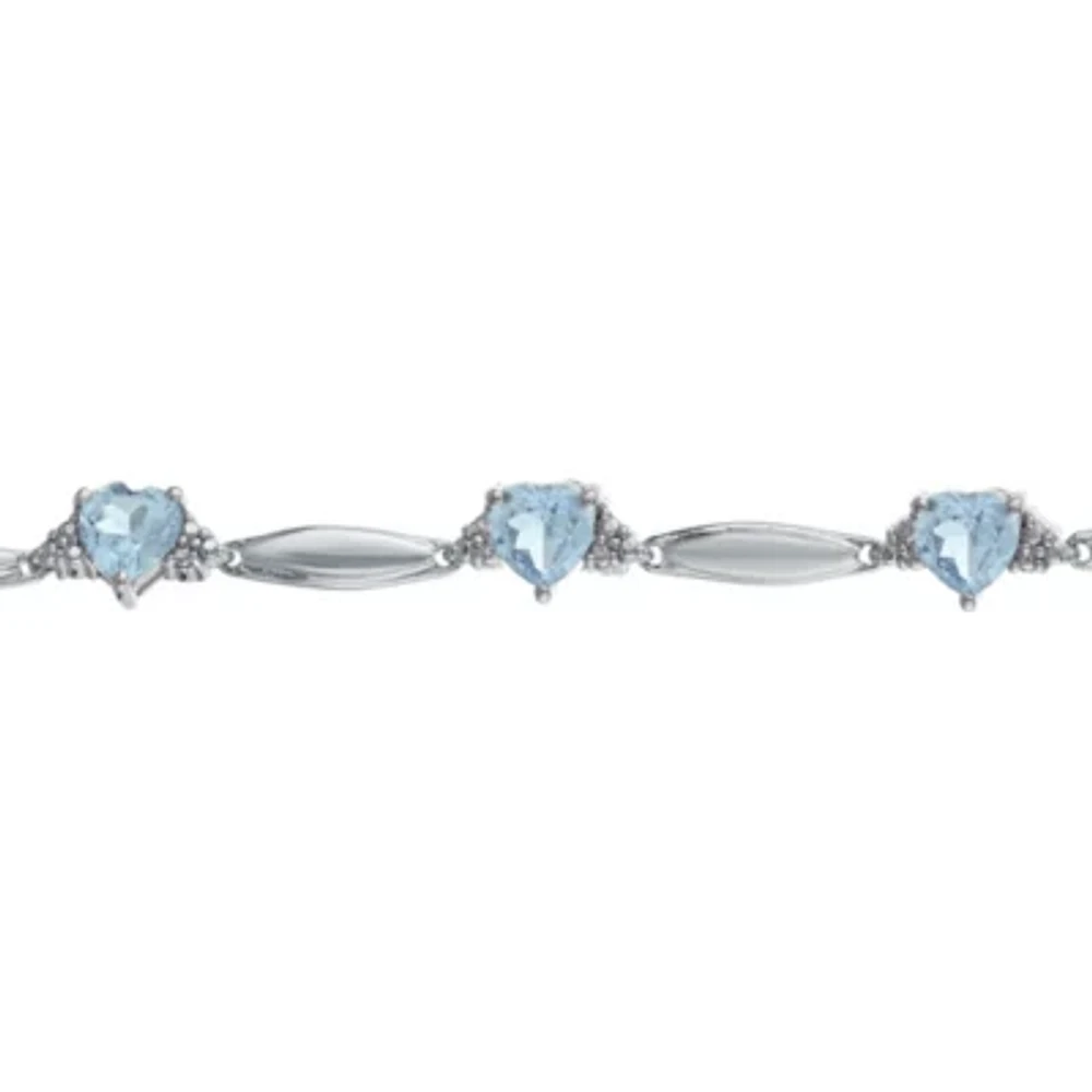 Simulated Aquamarine Heart-Shaped Sterling Silver Bracelet