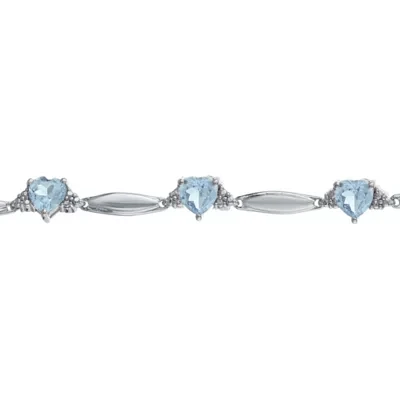 Simulated Aquamarine Heart-Shaped Sterling Silver Bracelet