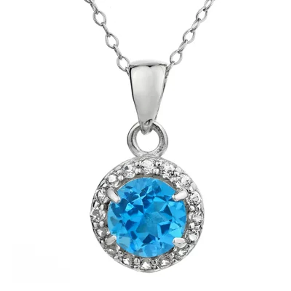 Faceted Genuine Blue & White Topaz Sterling Silver Pendant Necklace