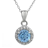 Simulated Aquamarine & White Topaz Sterling Silver Pendant Necklace