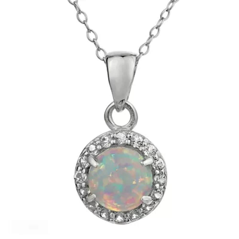 Faceted Lab-Created Opal & White Topaz Sterling Silver Pendant Necklace