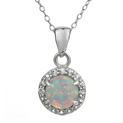 Faceted Lab-Created Opal & White Topaz Sterling Silver Pendant Necklace