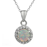 Faceted Lab-Created Opal & White Topaz Sterling Silver Pendant Necklace