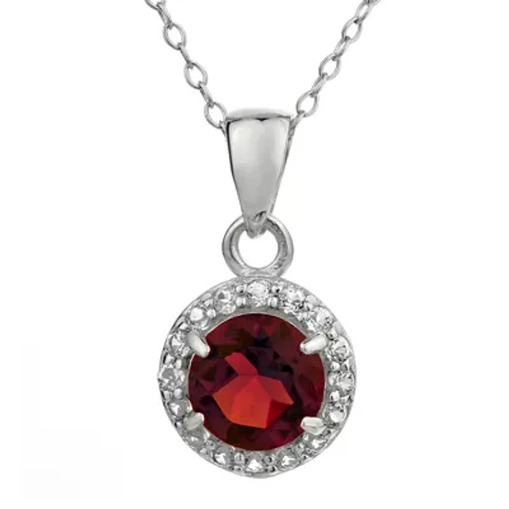 Faceted Genuine Garnet & White Topaz Sterling Silver Pendant Necklace