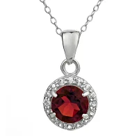 Faceted Genuine Garnet & White Topaz Sterling Silver Pendant Necklace