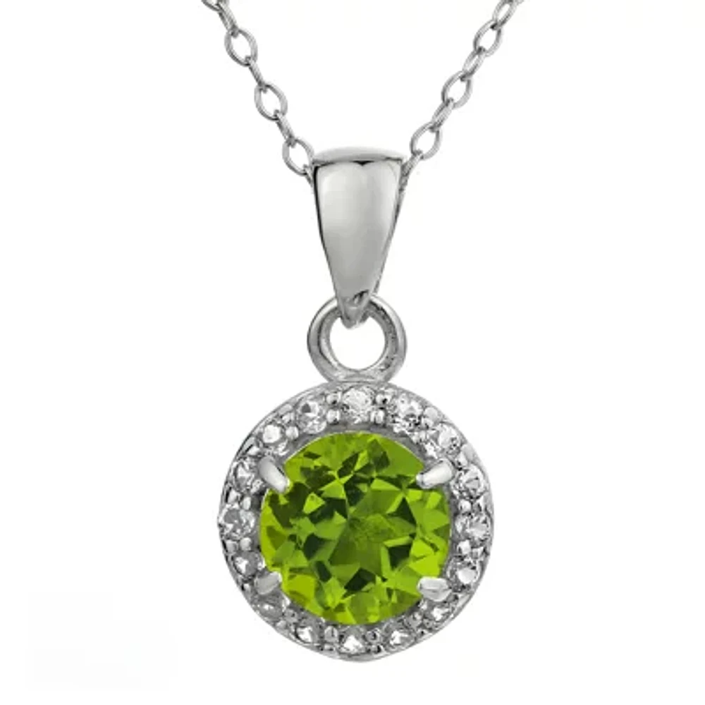 Faceted Genuine Peridot & White Topaz Sterling Silver Pendant Necklace