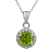 Faceted Genuine Peridot & White Topaz Sterling Silver Pendant Necklace