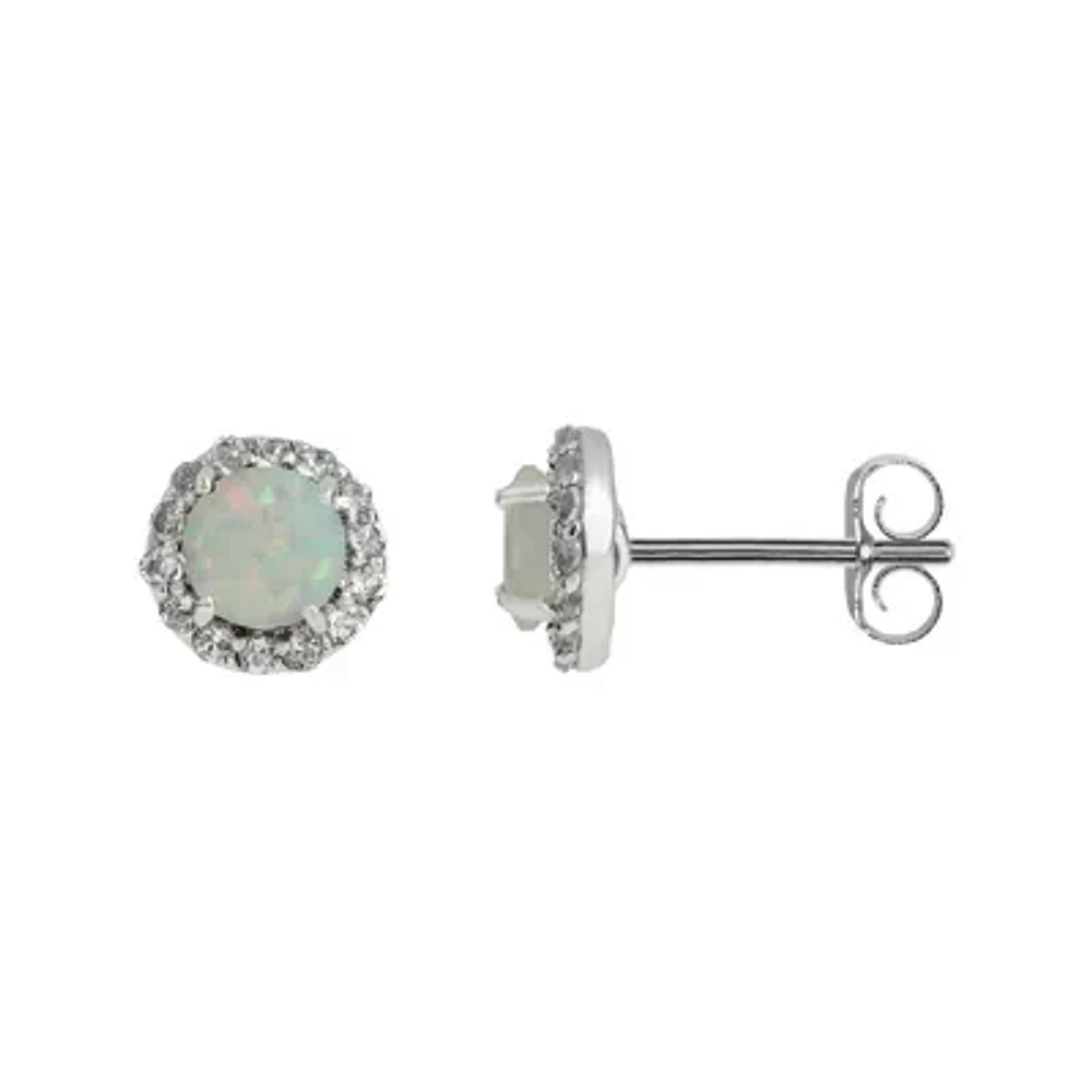 Faceted Lab-Created Opal & White Topaz Sterling Silver Stud Earrings