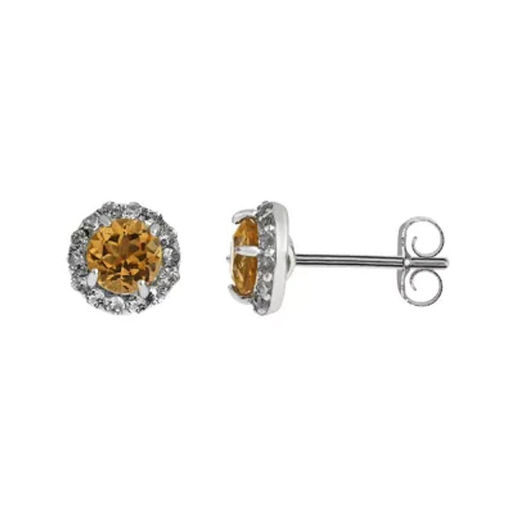 Faceted Genuine Citrine & White Topaz Sterling Silver Stud Earrings