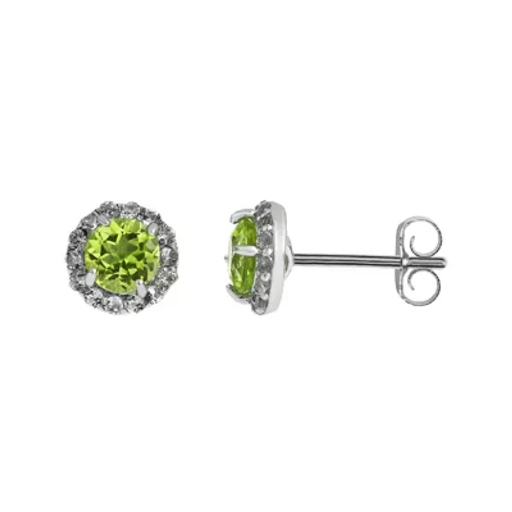 Faceted Genuine Peridot & White Topaz Sterling Silver Stud Earrings