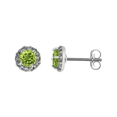 Faceted Genuine Peridot & White Topaz Sterling Silver Stud Earrings