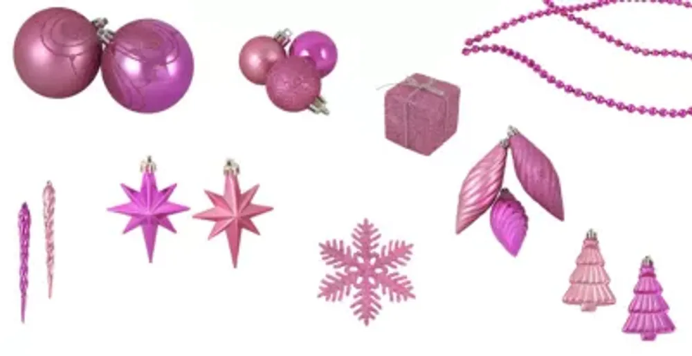 125ct Bubblegum Pink Shatterproof 4-Finish Christmas Ornaments 5.5'' (140mm)