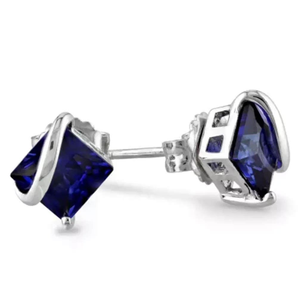 Lab Created Blue Sapphire Sterling Silver 9.8mm Stud Earrings
