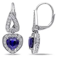 Lab Created Blue Sapphire Sterling Silver Heart Drop Earrings