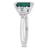 Womens Lab Created Green Emerald 10K White Gold 3-Stone Cocktail Ring
