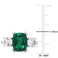 Womens Lab Created Green Emerald 10K White Gold 3-Stone Cocktail Ring