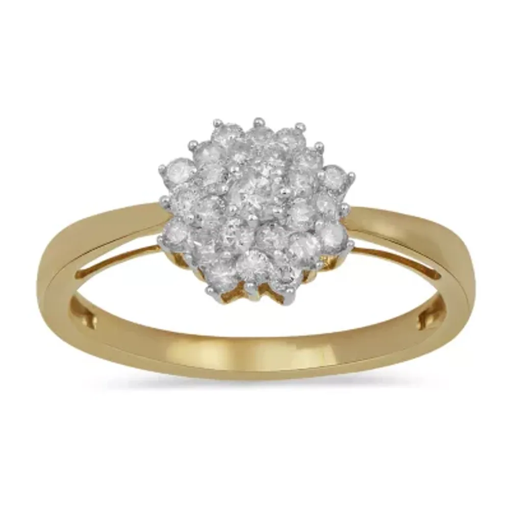 Womens 1/2 CT. T.W. Natural White Diamond 10K Gold Cluster Cocktail Ring