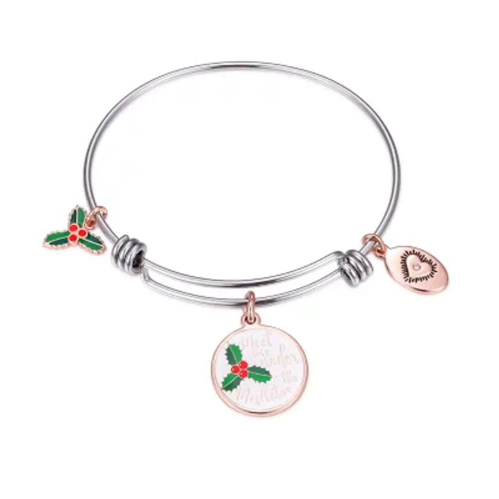 Footnotes Mistletoe Stainless Steel Solid Round Bangle Bracelet