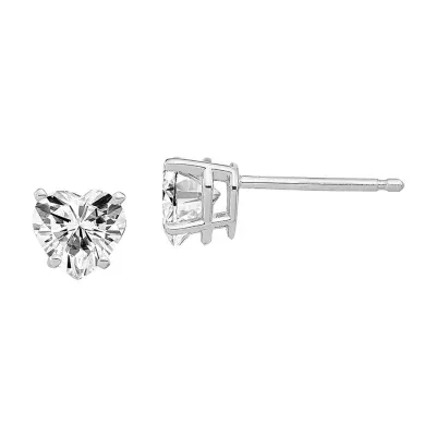 True Light 7/8 CT. T.W. Lab Created White Moissanite 14K White Gold 5mm Heart Stud Earrings