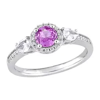 Womens 1/8 CT. T.W. Genuine Pink Sapphire 14K Gold Halo Engagement Ring