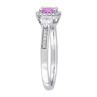 Womens 1/8 CT. T.W. Genuine Pink Sapphire 14K Gold Halo Engagement Ring