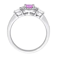 Womens 1/8 CT. T.W. Genuine Pink Sapphire 14K Gold Halo Engagement Ring