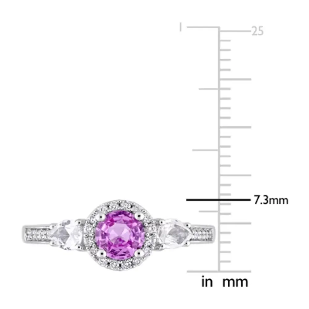 Womens 1/8 CT. T.W. Genuine Pink Sapphire 14K Gold Halo Engagement Ring