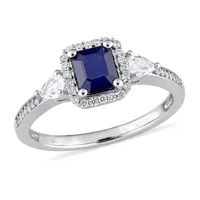 Womens 1/6 CT. T.W. Genuine Blue Sapphire 14K Gold 3-Stone Engagement Ring