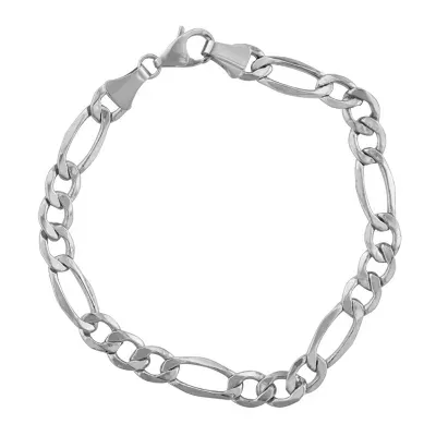 14K White Gold 8-8 1/2" 7mm Hollow Figaro Chain Bracelet