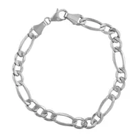 14K White Gold 8-8 1/2" 7mm Hollow Figaro Chain Bracelet