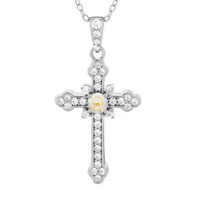 DiamonArt® Preciosa Aurora Borealis Womens /7 CT. T.W. White Cubic Zirconia Sterling Silver Cross Pendant Necklace