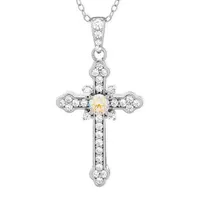 DiamonArt® Preciosa Aurora Borealis Womens / CT. T.W. White Cubic Zirconia Sterling Silver Cross Pendant Necklace