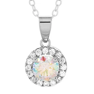 DiamonArt® Preciosa Aurora Borealis Womens 1 3/4 CT. T.W. White Cubic Zirconia Sterling Silver Halo Pendant Necklace