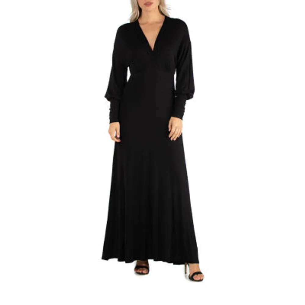 Women's 24Seven Comfort Apparel Long Sleeve V-Neck Side Slit Maxi Dress